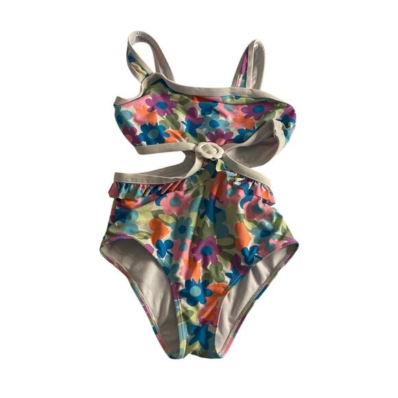Retro Floral Cutout One-Piece Swimsuit Multicolor Nicole Miller New York 7/8 - Picture 1 of 5